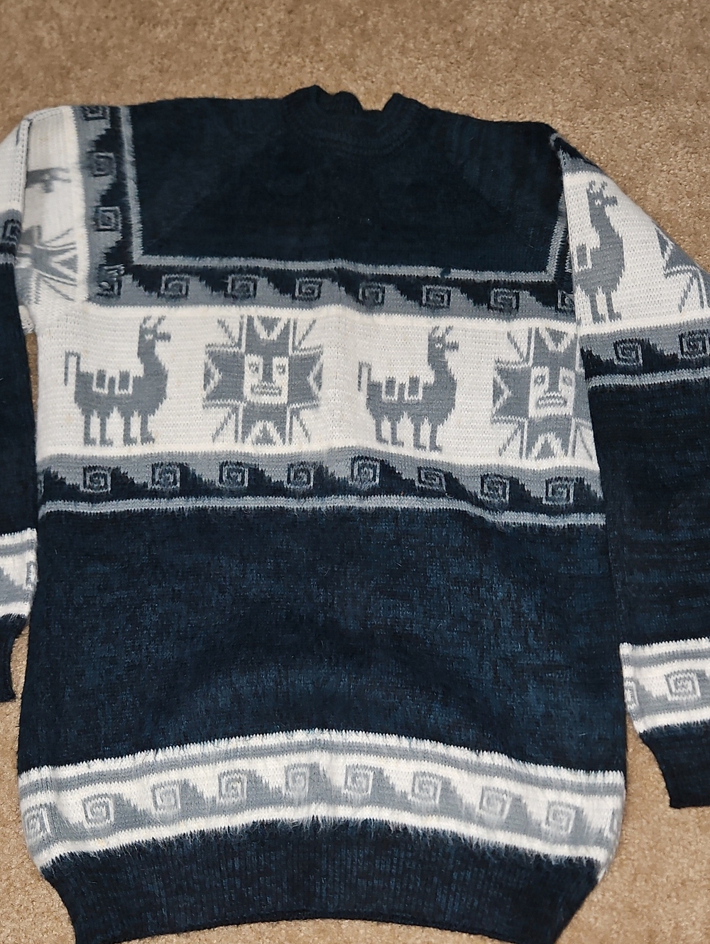 Men's Navy and White Alpaca Wool Sweater Made In Peru